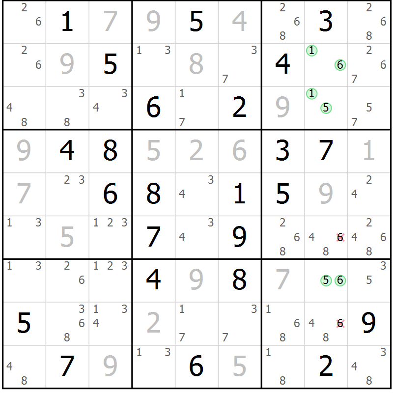 Position des candidats pour la solution de la Gr 52 page 55 du magazine de sudoku Maestro n° 104