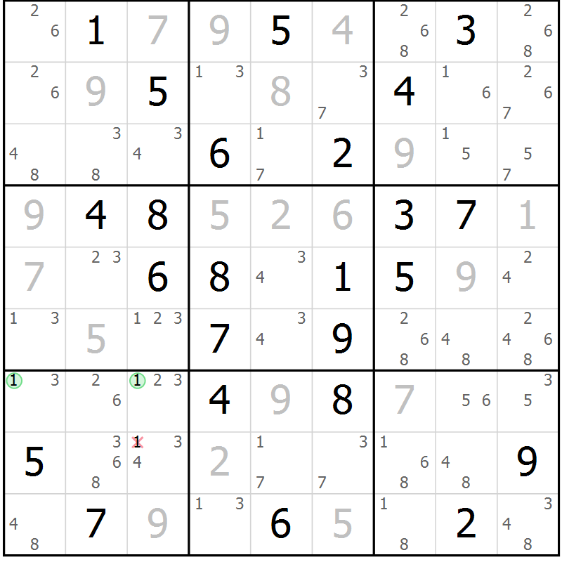 Position des candidats pour la solution de la Gr 52 page 55 du magazine de sudoku Maestro n° 104