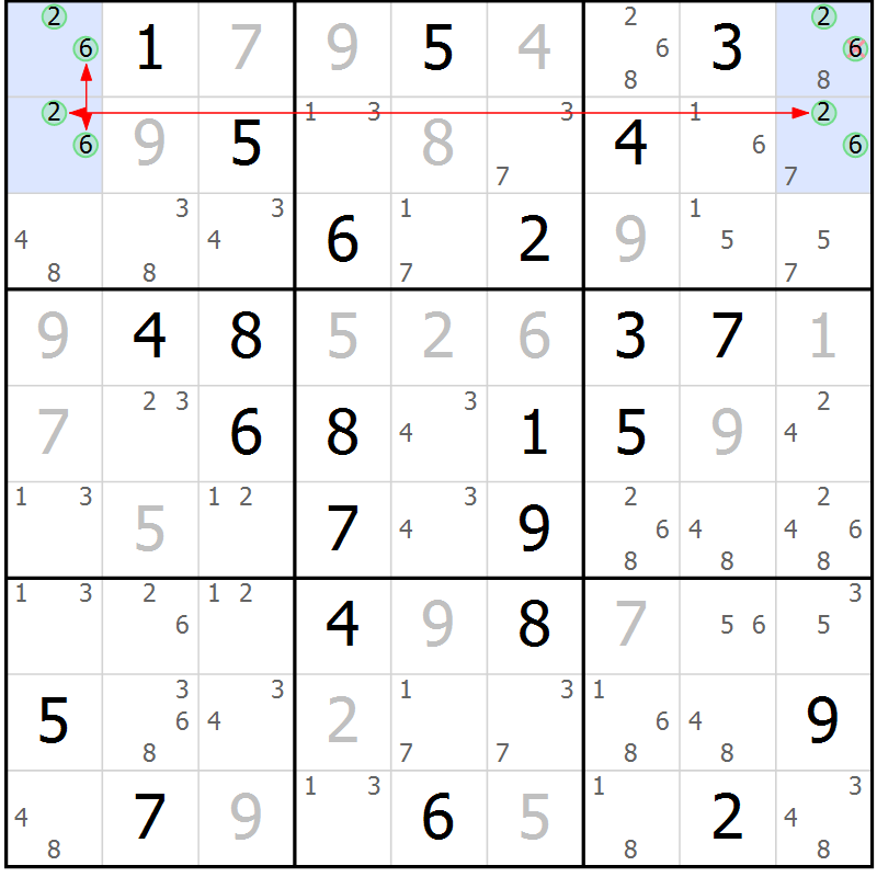 Position des candidats pour la solution de la Gr 52 page 55 du magazine de sudoku Maestro n° 104