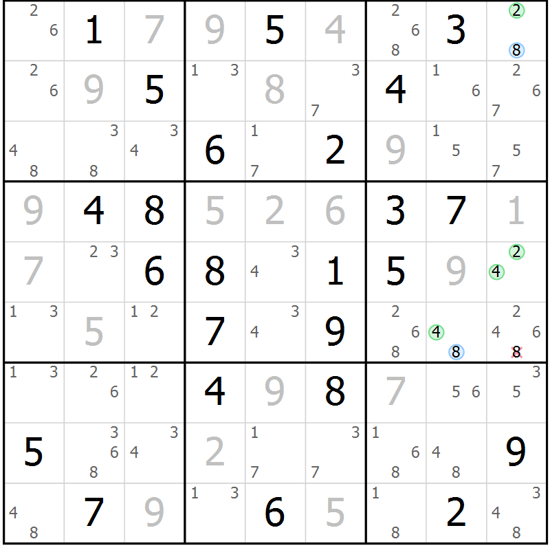 Position des candidats pour la solution de la Gr 52 page 55 du magazine de sudoku Maestro n° 104