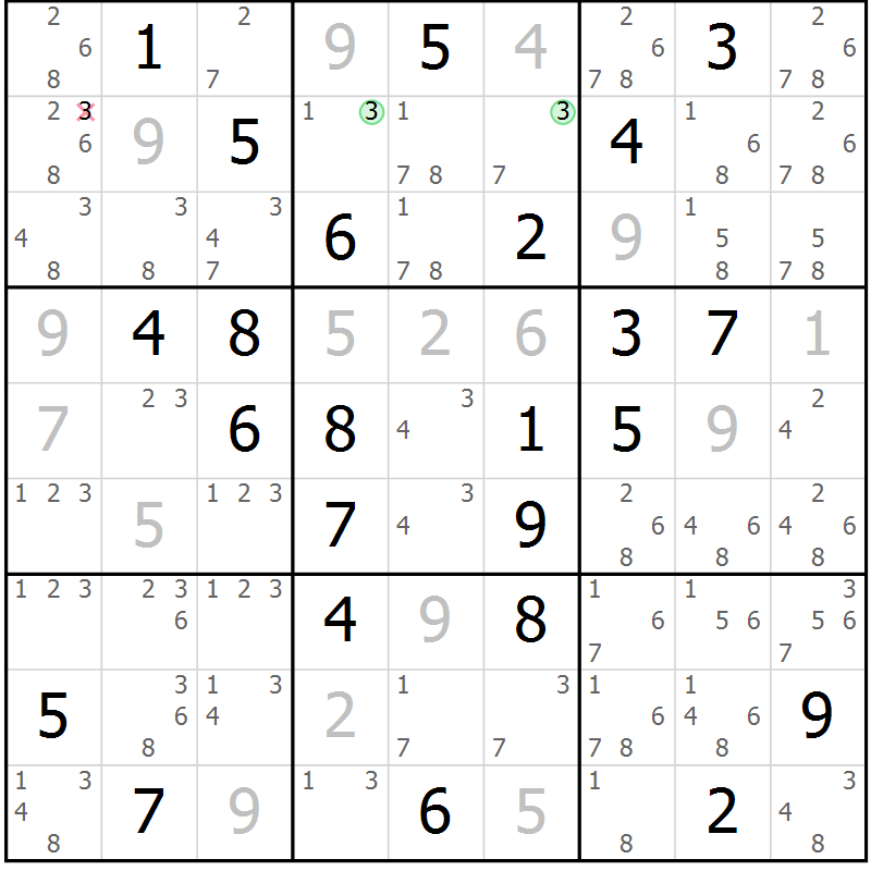 Position des candidats pour la solution de la Gr 52 page 55 du magazine de sudoku Maestro n° 104