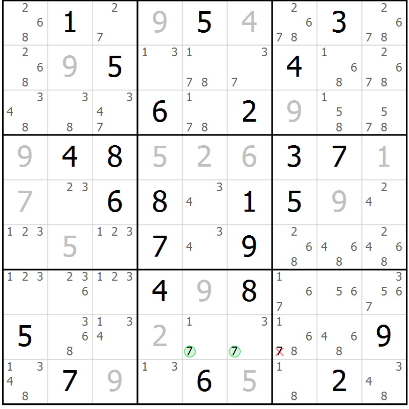Position des candidats pour la solution de la Gr 52 page 55 du magazine de sudoku Maestro n° 104
