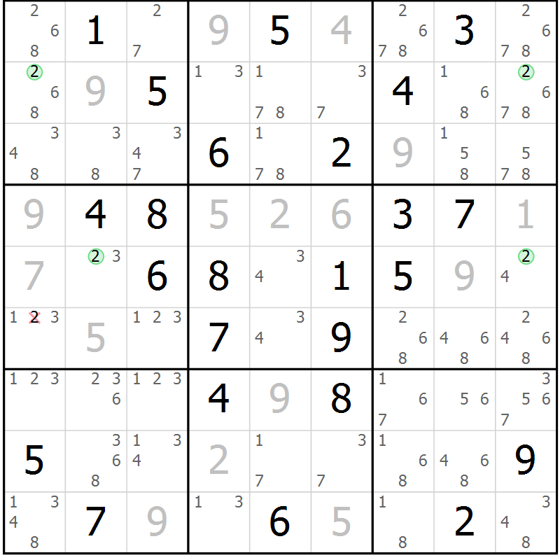 Position des candidats pour la solution de la Gr 52 page 55 du magazine de sudoku Maestro n° 104