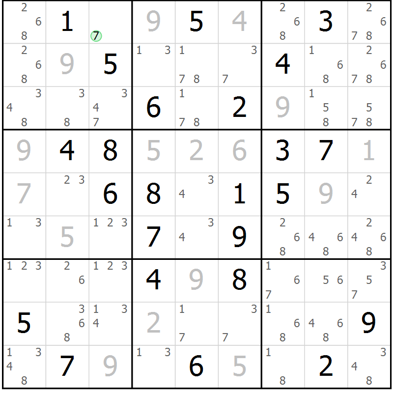 Position des candidats pour la solution de la Gr 52 page 55 du magazine de sudoku Maestro n° 104