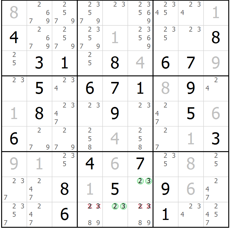 Position des candidats pour la solution de la Gr 53 page 56 du magazine de sudoku Maestro n° 104