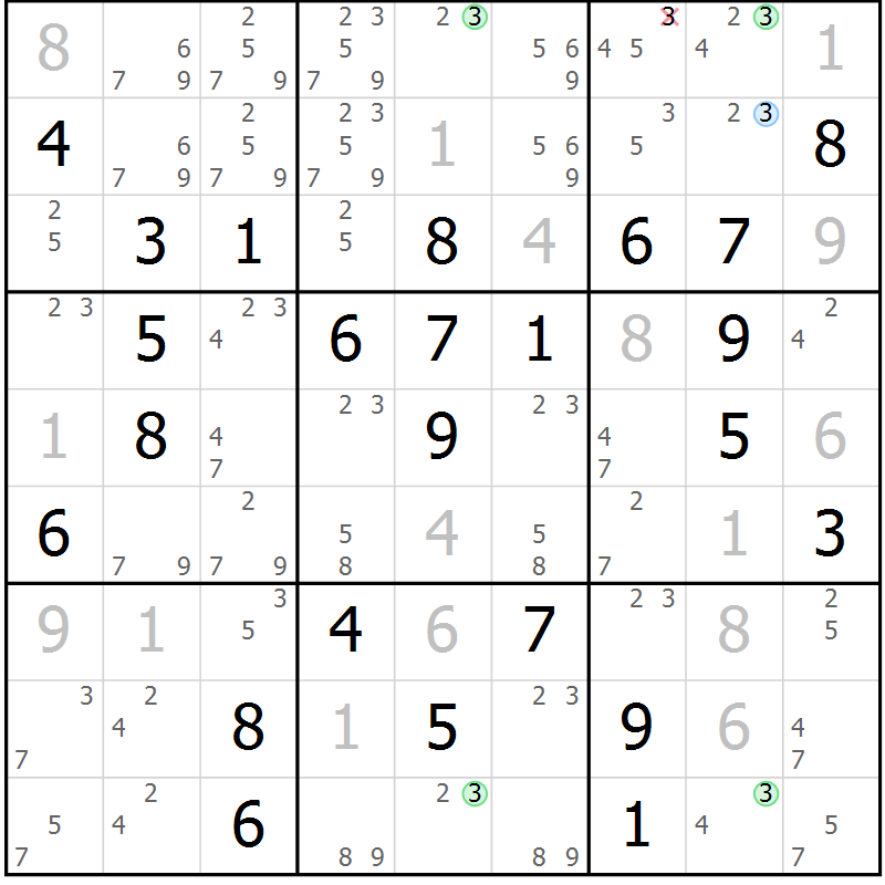 Position des candidats pour la solution de la Gr 53 page 56 du magazine de sudoku Maestro n° 104