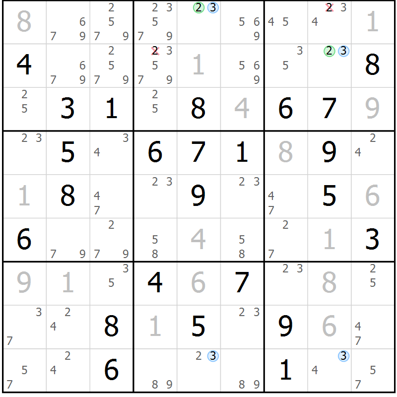 Position des candidats pour la solution de la Gr 53 page 56 du magazine de sudoku Maestro n° 104