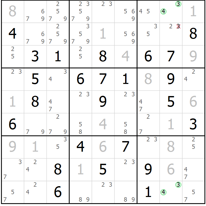 Position des candidats pour la solution de la Gr 53 page 56 du magazine de sudoku Maestro n° 104