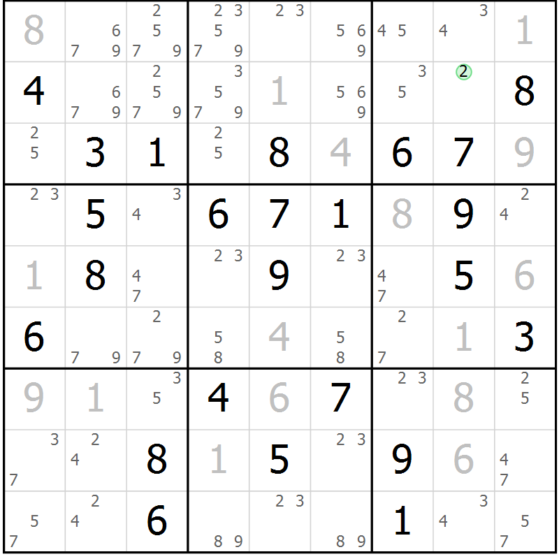Position des candidats pour la solution de la Gr 53 page 56 du magazine de sudoku Maestro n° 104