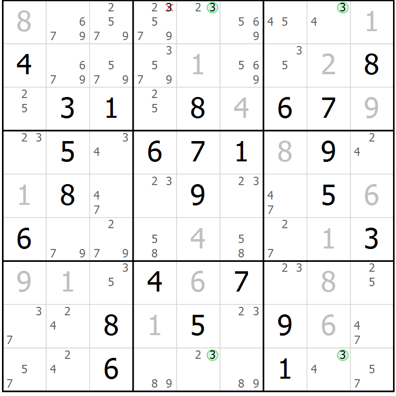 Position des candidats pour la solution de la Gr 53 page 56 du magazine de sudoku Maestro n° 104