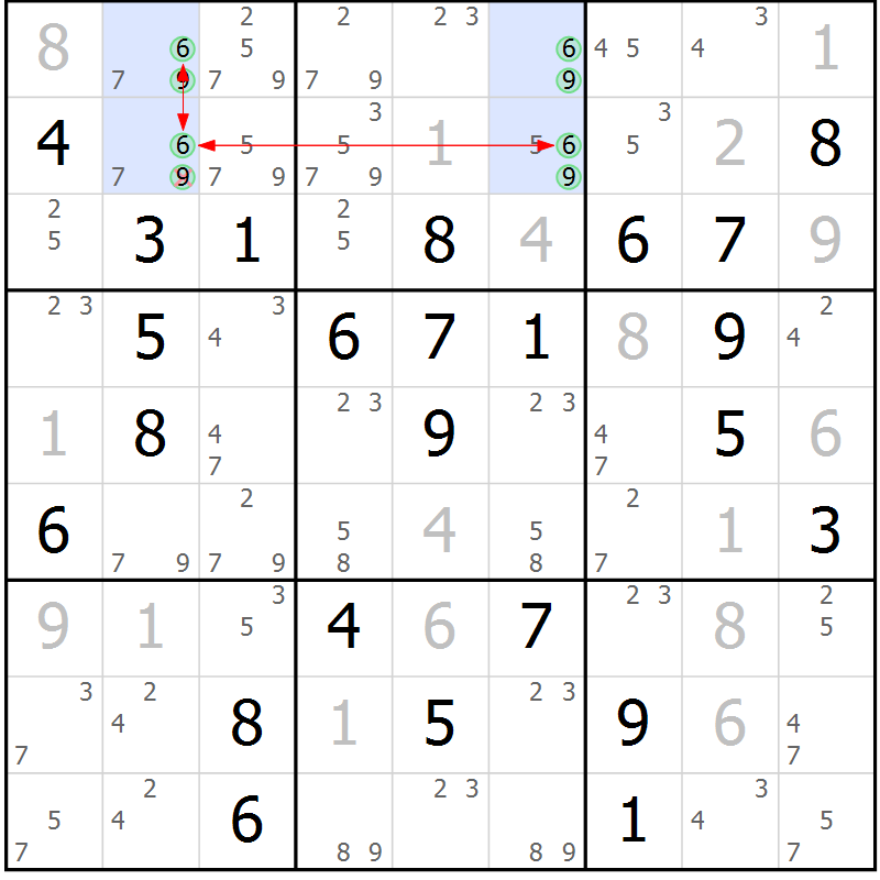 Position des candidats pour la solution de la Gr 53 page 56 du magazine de sudoku Maestro n° 104