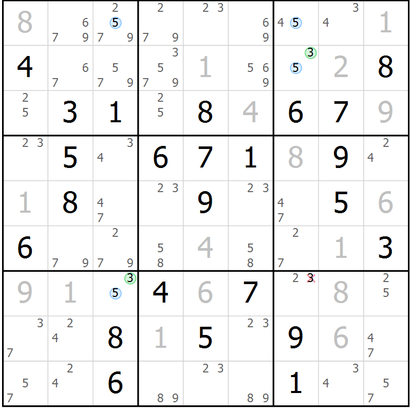 Position des candidats pour la solution de la Gr 53 page 56 du magazine de sudoku Maestro n° 104