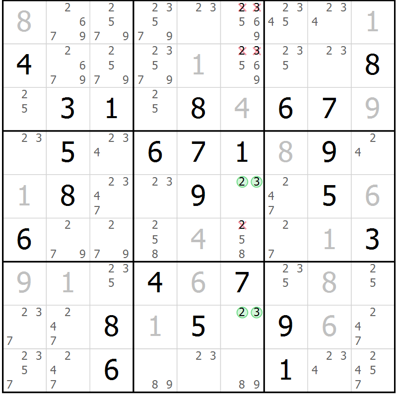 Position des candidats pour la solution de la Gr 53 page 56 du magazine de sudoku Maestro n° 104