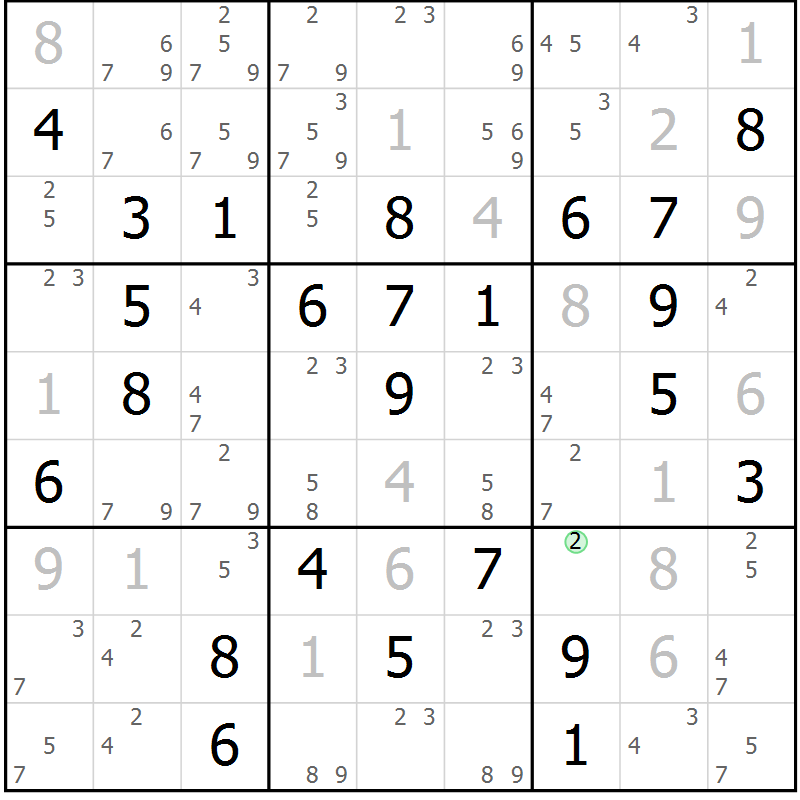 Position des candidats pour la solution de la Gr 53 page 56 du magazine de sudoku Maestro n° 104