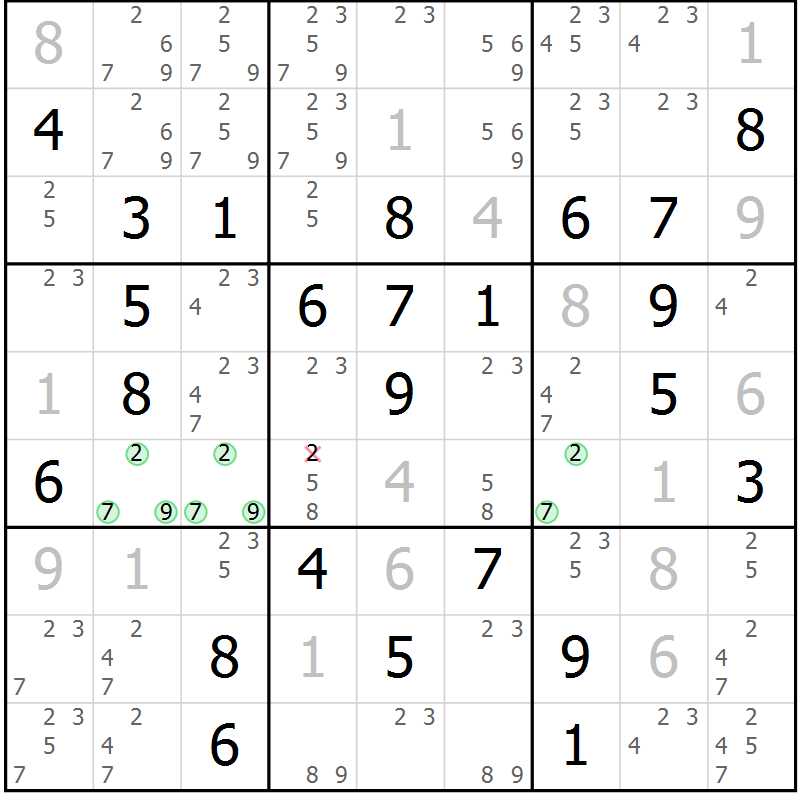 Position des candidats pour la solution de la Gr 53 page 56 du magazine de sudoku Maestro n° 104