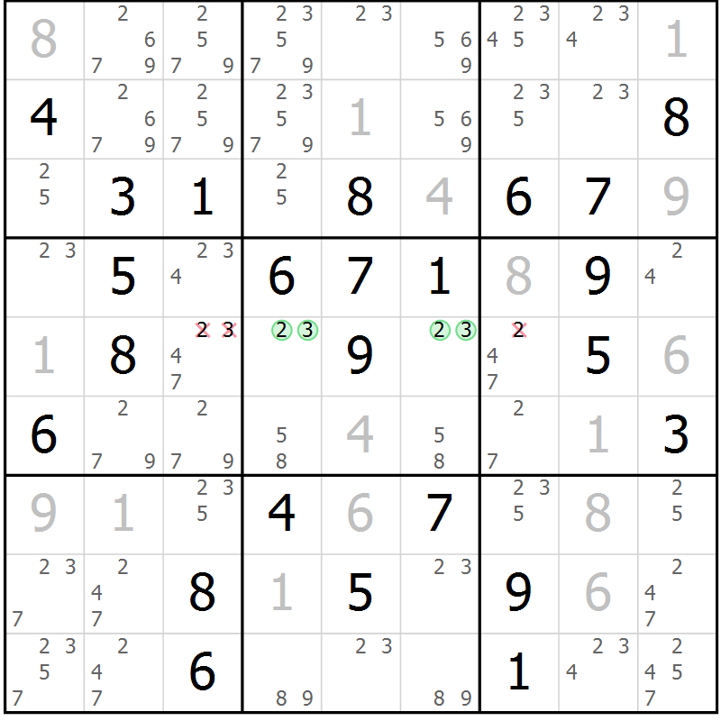 Position des candidats pour la solution de la Gr 53 page 56 du magazine de sudoku Maestro n° 104