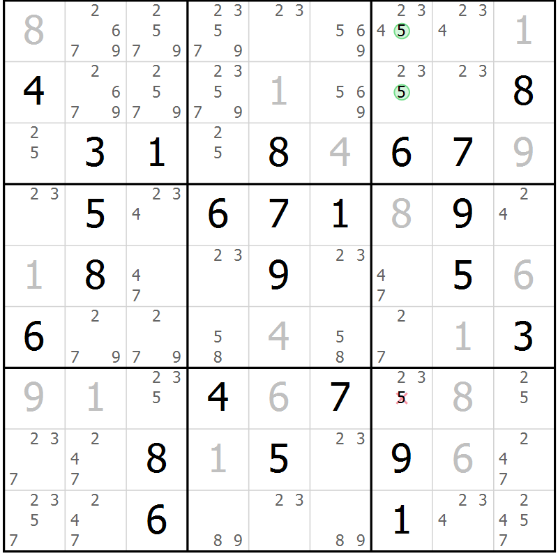 Position des candidats pour la solution de la Gr 53 page 56 du magazine de sudoku Maestro n° 104