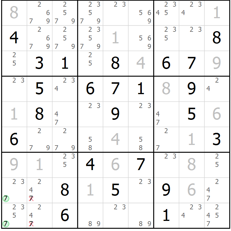 Position des candidats pour la solution de la Gr 53 page 56 du magazine de sudoku Maestro n° 104