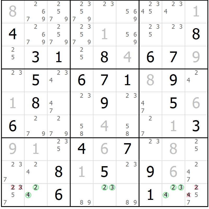 Position des candidats pour la solution de la Gr 53 page 56 du magazine de sudoku Maestro n° 104