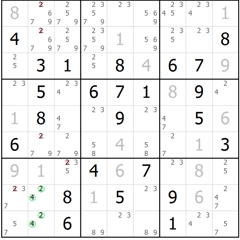 Position des candidats pour la solution de la Gr 53 page 56 du magazine de sudoku Maestro n° 104