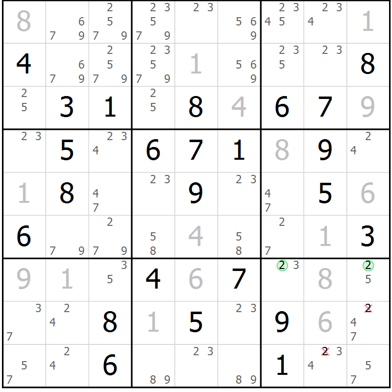 Position des candidats pour la solution de la Gr 53 page 56 du magazine de sudoku Maestro n° 104