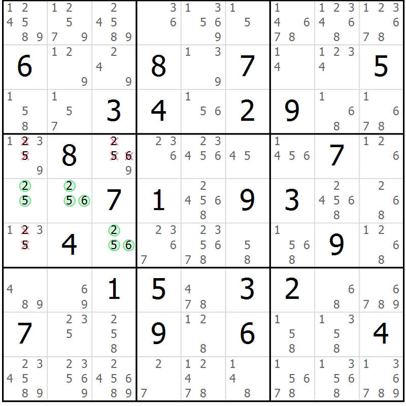 Position des candidats pour la solution de la Gr 54 page 57 du magazine de sudoku Maestro n° 104