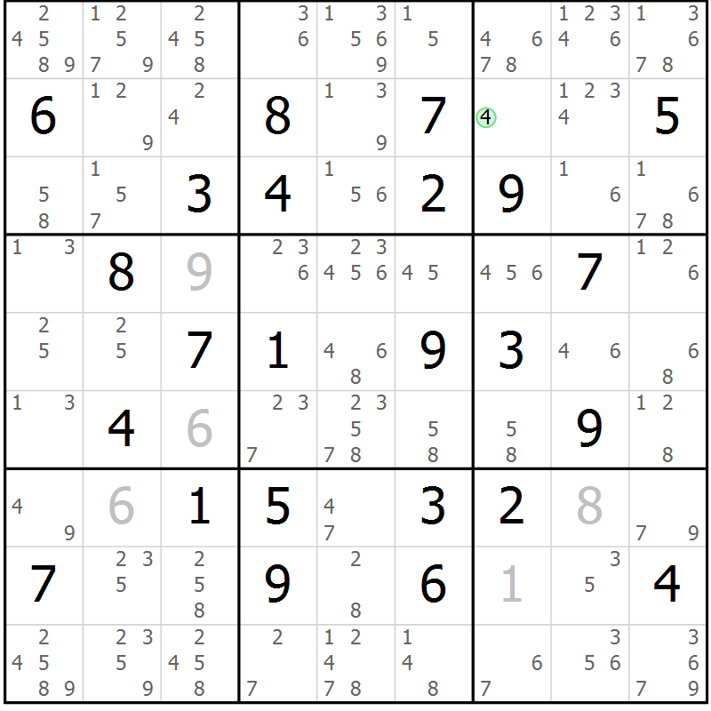 Position des candidats pour la solution de la Gr 54 page 57 du magazine de sudoku Maestro n° 104