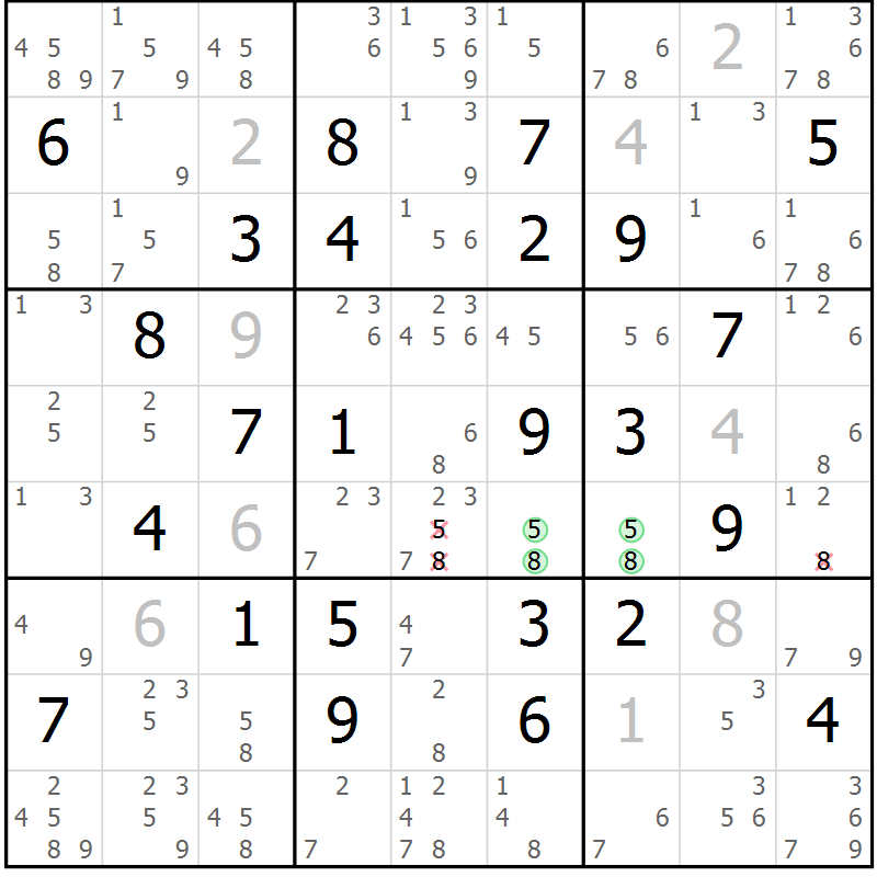 Position des candidats pour la solution de la Gr 54 page 57 du magazine de sudoku Maestro n° 104