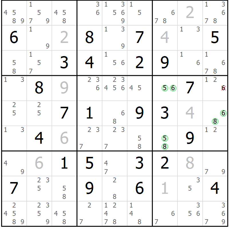 Position des candidats pour la solution de la Gr 54 page 57 du magazine de sudoku Maestro n° 104