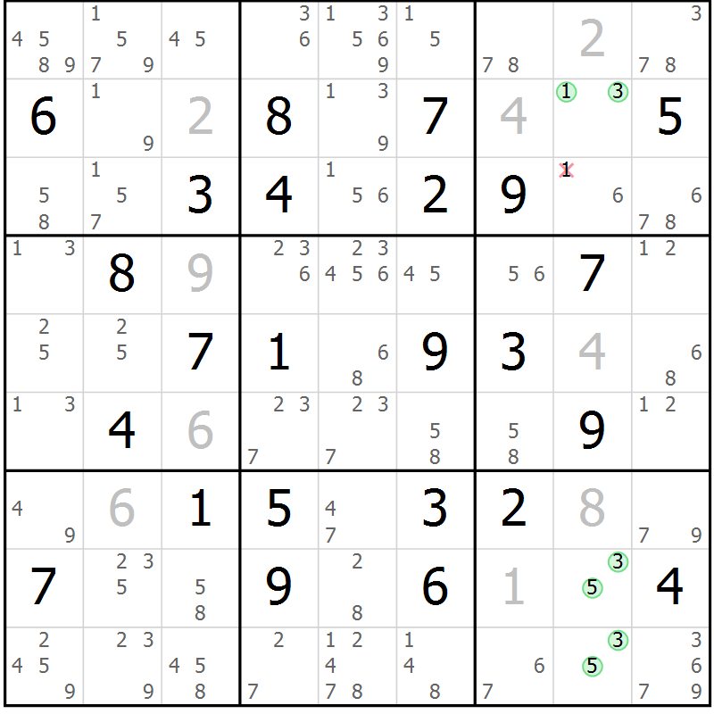 Position des candidats pour la solution de la Gr 54 page 57 du magazine de sudoku Maestro n° 104