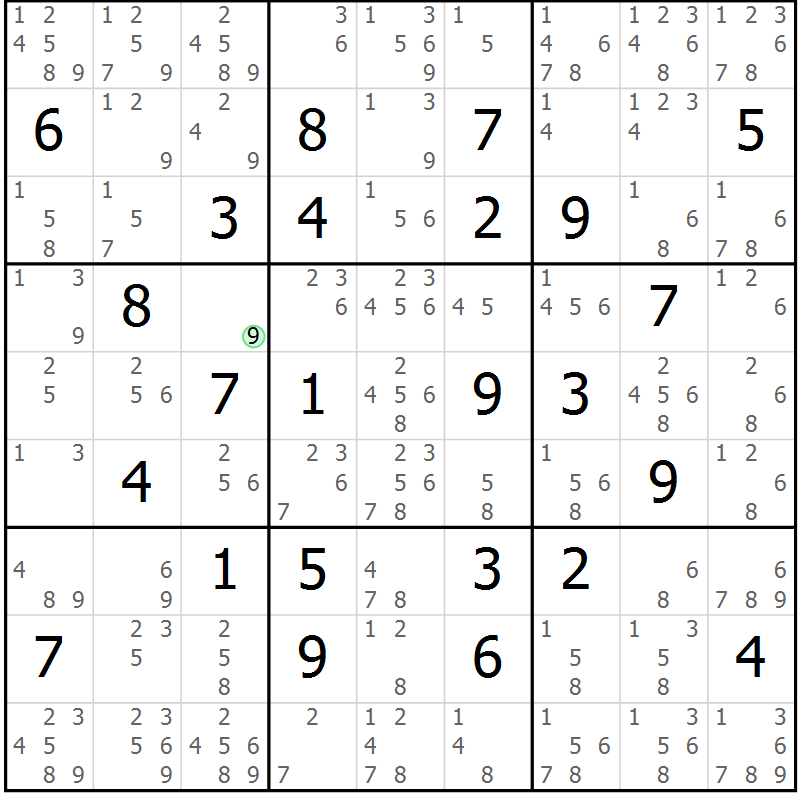 Position des candidats pour la solution de la Gr 54 page 57 du magazine de sudoku Maestro n° 104