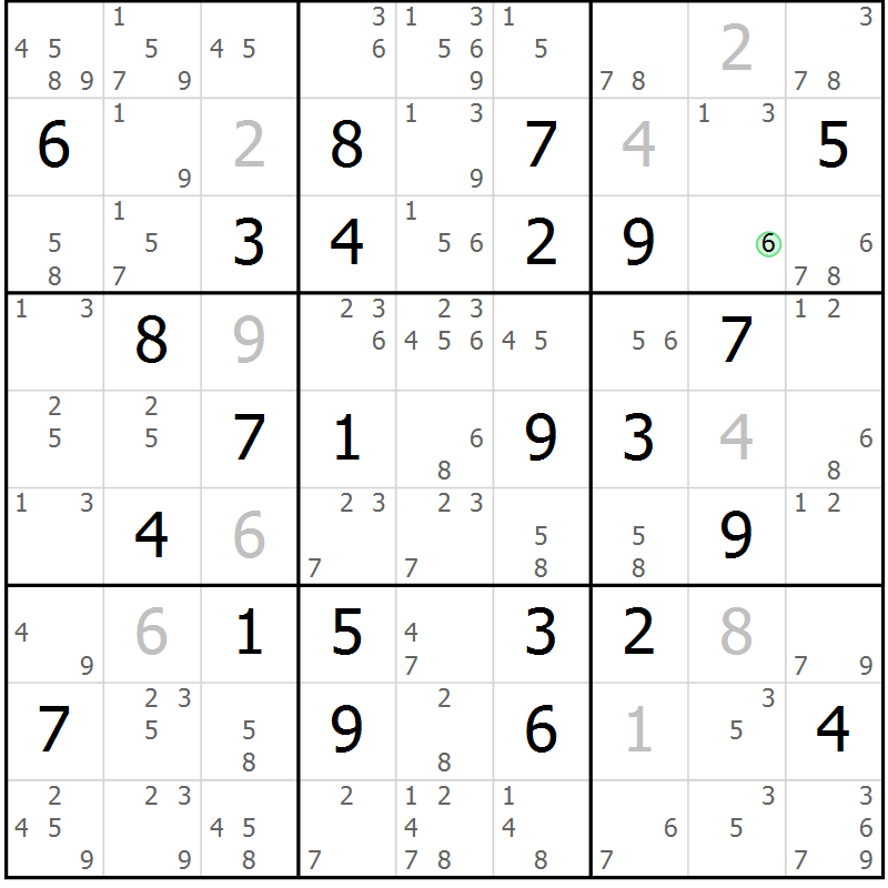 Position des candidats pour la solution de la Gr 54 page 57 du magazine de sudoku Maestro n° 104