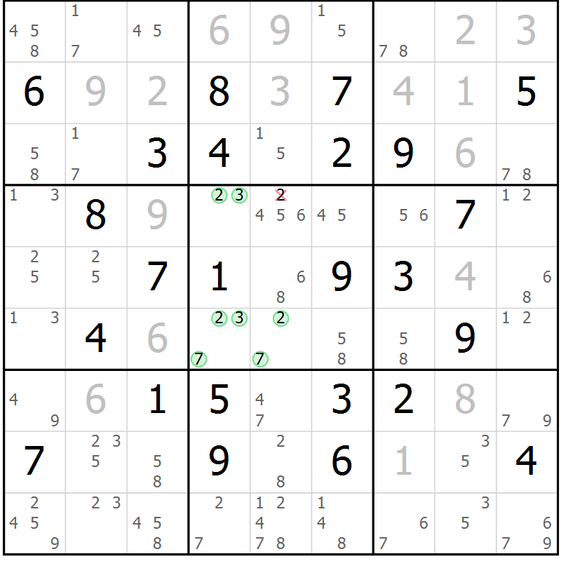 Position des candidats pour la solution de la Gr 54 page 57 du magazine de sudoku Maestro n° 104