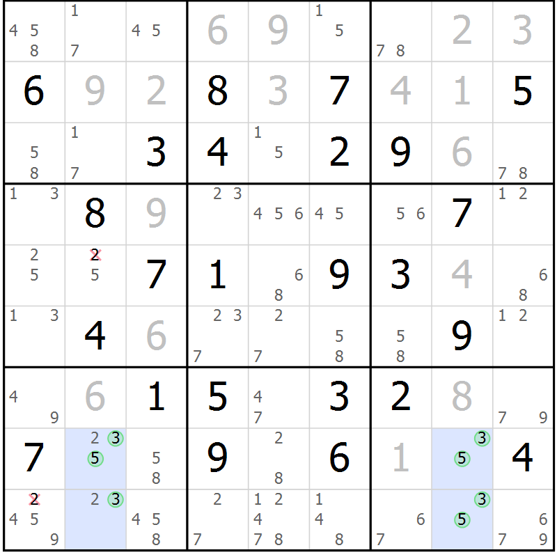 Position des candidats pour la solution de la Gr 54 page 57 du magazine de sudoku Maestro n° 104