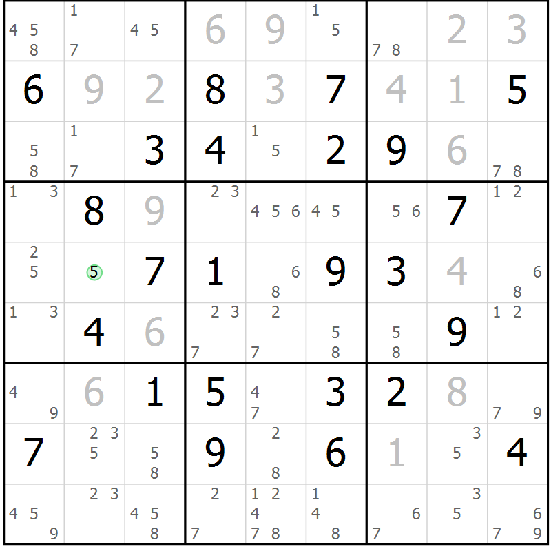 Position des candidats pour la solution de la Gr 54 page 57 du magazine de sudoku Maestro n° 104