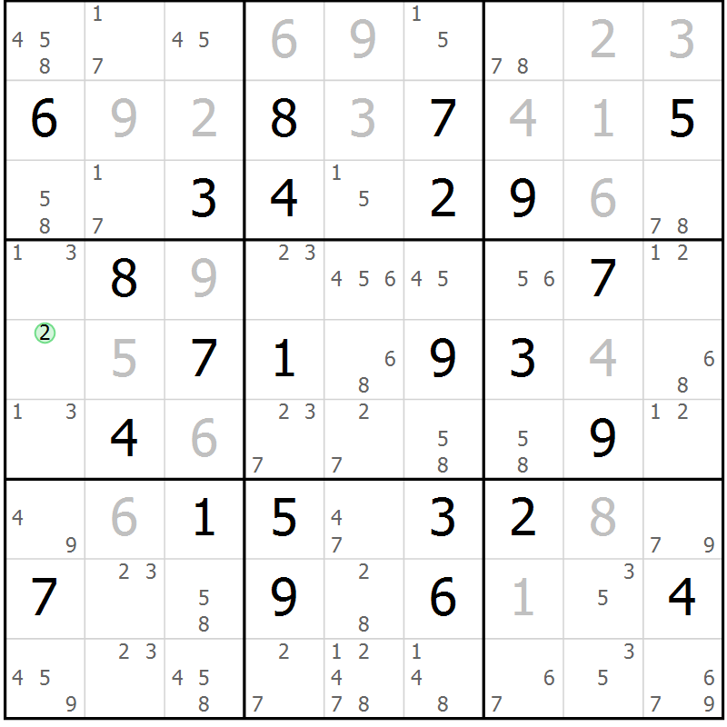 Position des candidats pour la solution de la Gr 54 page 57 du magazine de sudoku Maestro n° 104