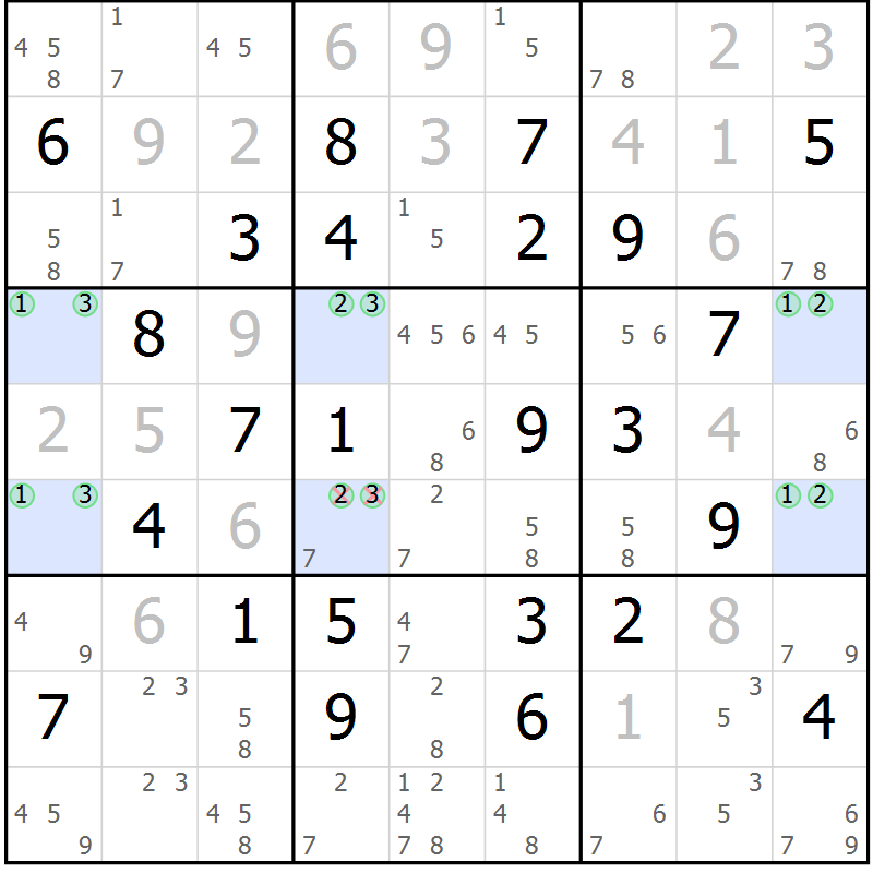 Position des candidats pour la solution de la Gr 54 page 57 du magazine de sudoku Maestro n° 104