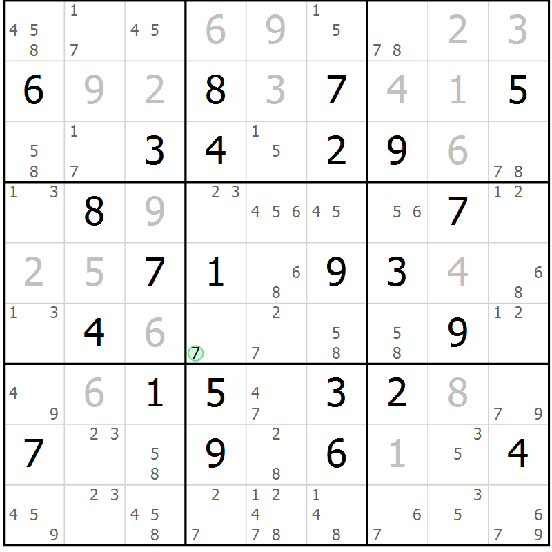 Position des candidats pour la solution de la Gr 54 page 57 du magazine de sudoku Maestro n° 104