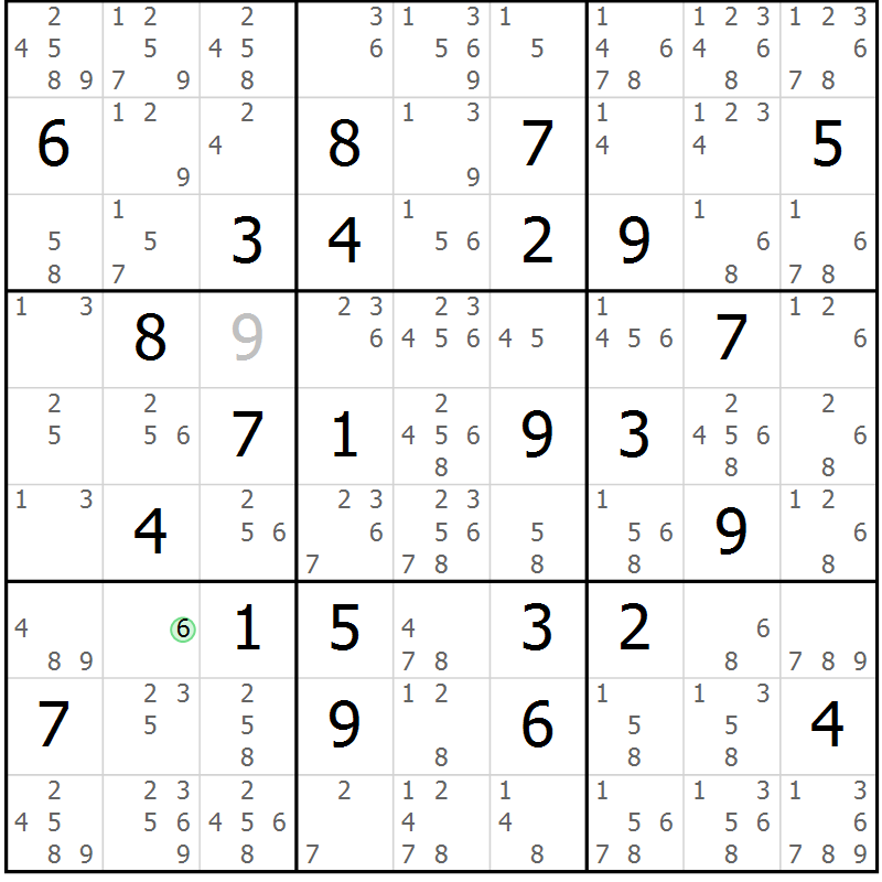 Position des candidats pour la solution de la Gr 54 page 57 du magazine de sudoku Maestro n° 104