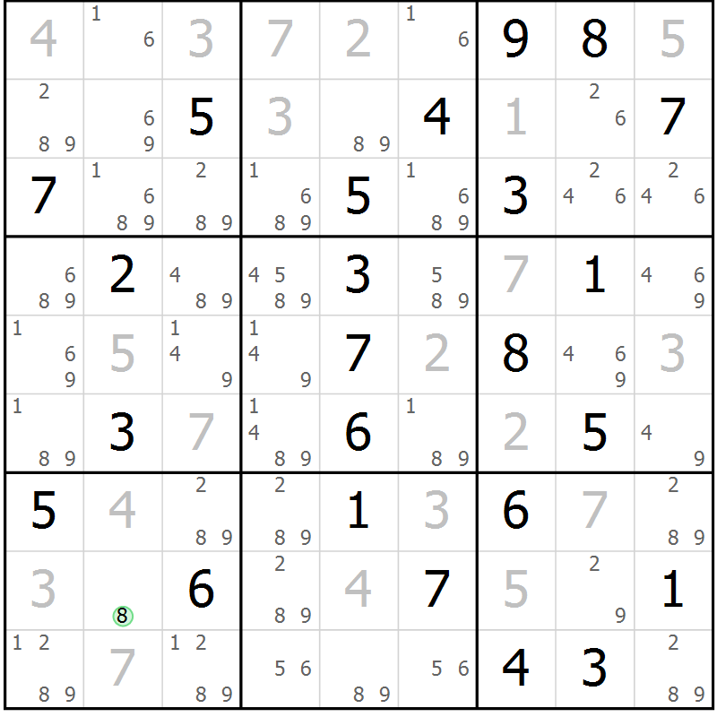 Position des candidats pour la solution de la Gr 55 page 58 du magazine de sudoku Maestro n° 104
