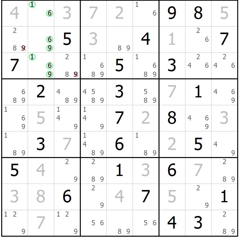 Position des candidats pour la solution de la Gr 55 page 58 du magazine de sudoku Maestro n° 104