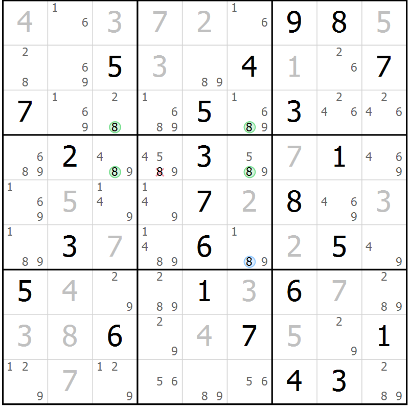 Position des candidats pour la solution de la Gr 55 page 58 du magazine de sudoku Maestro n° 104