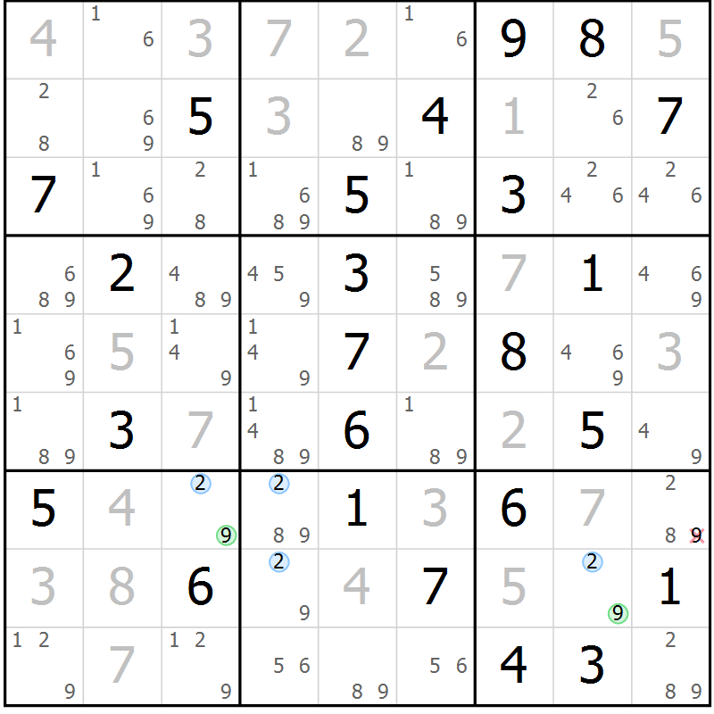 Position des candidats pour la solution de la Gr 55 page 58 du magazine de sudoku Maestro n° 104