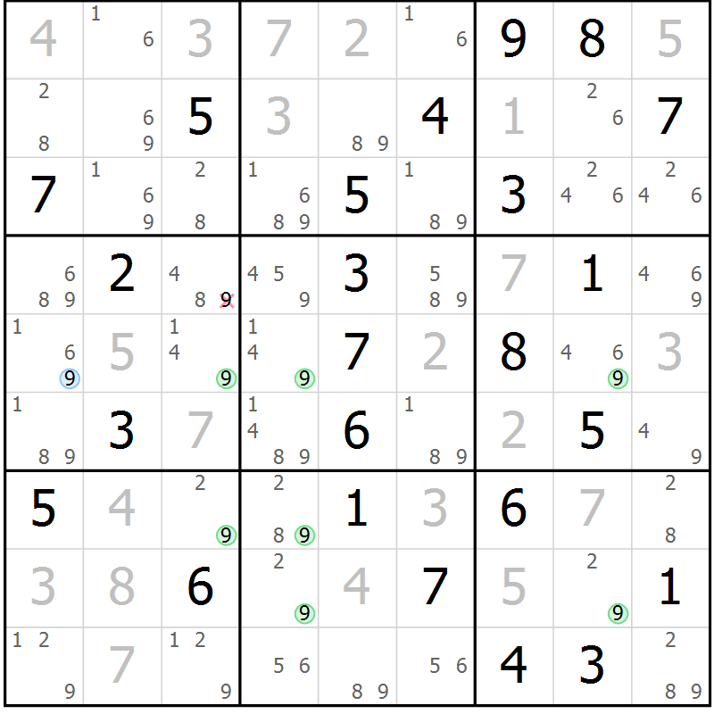 Position des candidats pour la solution de la Gr 55 page 58 du magazine de sudoku Maestro n° 104