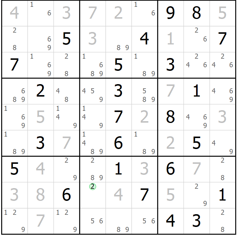 Position des candidats pour la solution de la Gr 55 page 58 du magazine de sudoku Maestro n° 104