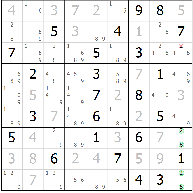 Position des candidats pour la solution de la Gr 55 page 58 du magazine de sudoku Maestro n° 104