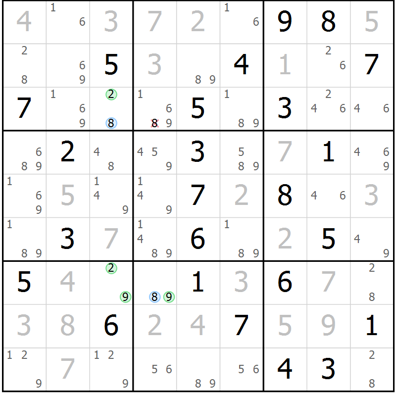 Position des candidats pour la solution de la Gr 55 page 58 du magazine de sudoku Maestro n° 104