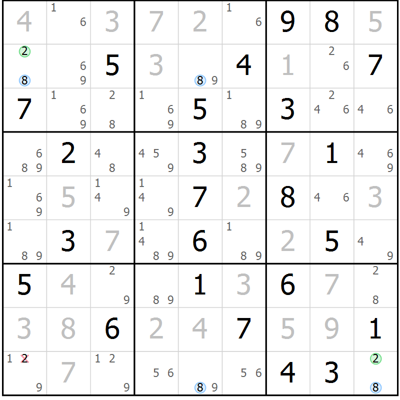 Position des candidats pour la solution de la Gr 55 page 58 du magazine de sudoku Maestro n° 104