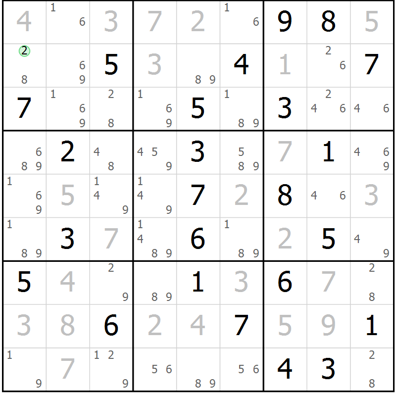Position des candidats pour la solution de la Gr 55 page 58 du magazine de sudoku Maestro n° 104