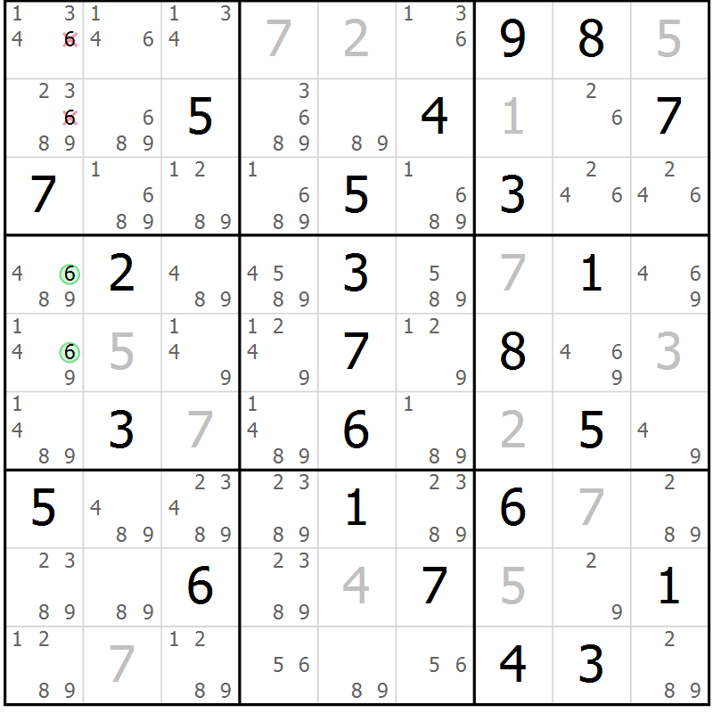 Position des candidats pour la solution de la Gr 55 page 58 du magazine de sudoku Maestro n° 104